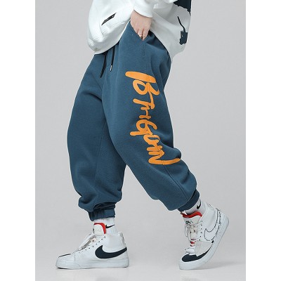 Mens Letter Graphics Pocket Drawstring Jogger Pants