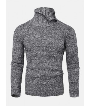 Mens Texture Solid Color High Waist Warm Long Sleeve Knitted Sweaters