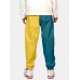 Mens Contrast Drawstring Waist Cuffed Jogger Pants With Pocket