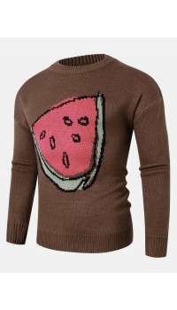 Mens Fruit Knitted Pattern Long Sleeve Casual Sweaters