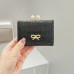 Ruched Textured Bow Pearl Clip Tri  Fold Short Wallet  Black