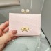 Ruched Textured Bow Pearl Clip Tri  Fold Short Wallet  Light Pink
