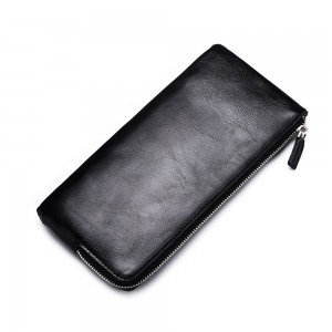 Men Long Wallet Soft Leather Zipper Mini Phone Bag Clutch Bag  Black