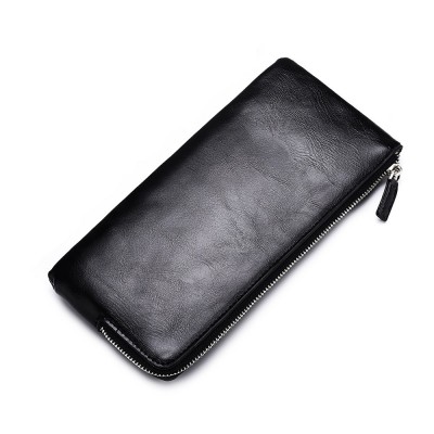 Men Long Wallet Soft Leather Zipper Mini Phone Bag Clutch Bag  Black