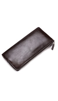 Men Long Wallet Soft Leather Zipper Mini Phone Bag Clutch Bag  Coffee