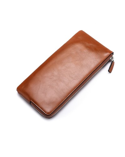 Men Long Wallet Soft Leather Zipper Mini Phone Bag Clutch Bag  Brown