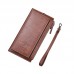DEABOLAR Men Long Wallet Retro PU Soft Leather Hand Strap Clutch Mobile Phone Bag  Brown