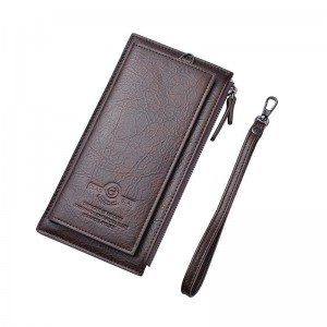 DEABOLAR Men Long Wallet Retro PU Soft Leather Hand Strap Clutch Mobile Phone Bag  Dark Brown