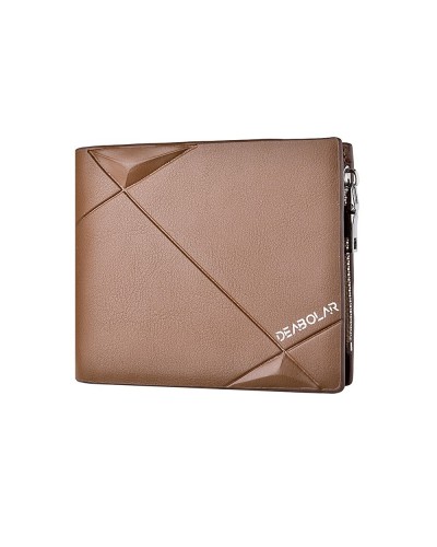 DEABOLAR Men Short PU Leather Tri  fold Horizontal Wallet Large  capacity Multi  card Wallet  Brown