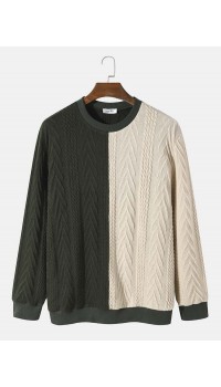 Men Patchwork Rib Knit Contrast Color Round Neck Pullover Sweaters