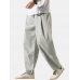 Mens Solid Color Cotton Relaxed Fit Basic Drawstring Pants With Pocket