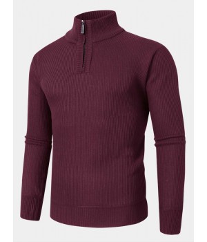 Mens Solid Color High Neck Knitted Warm Long Sleeve Sweaters